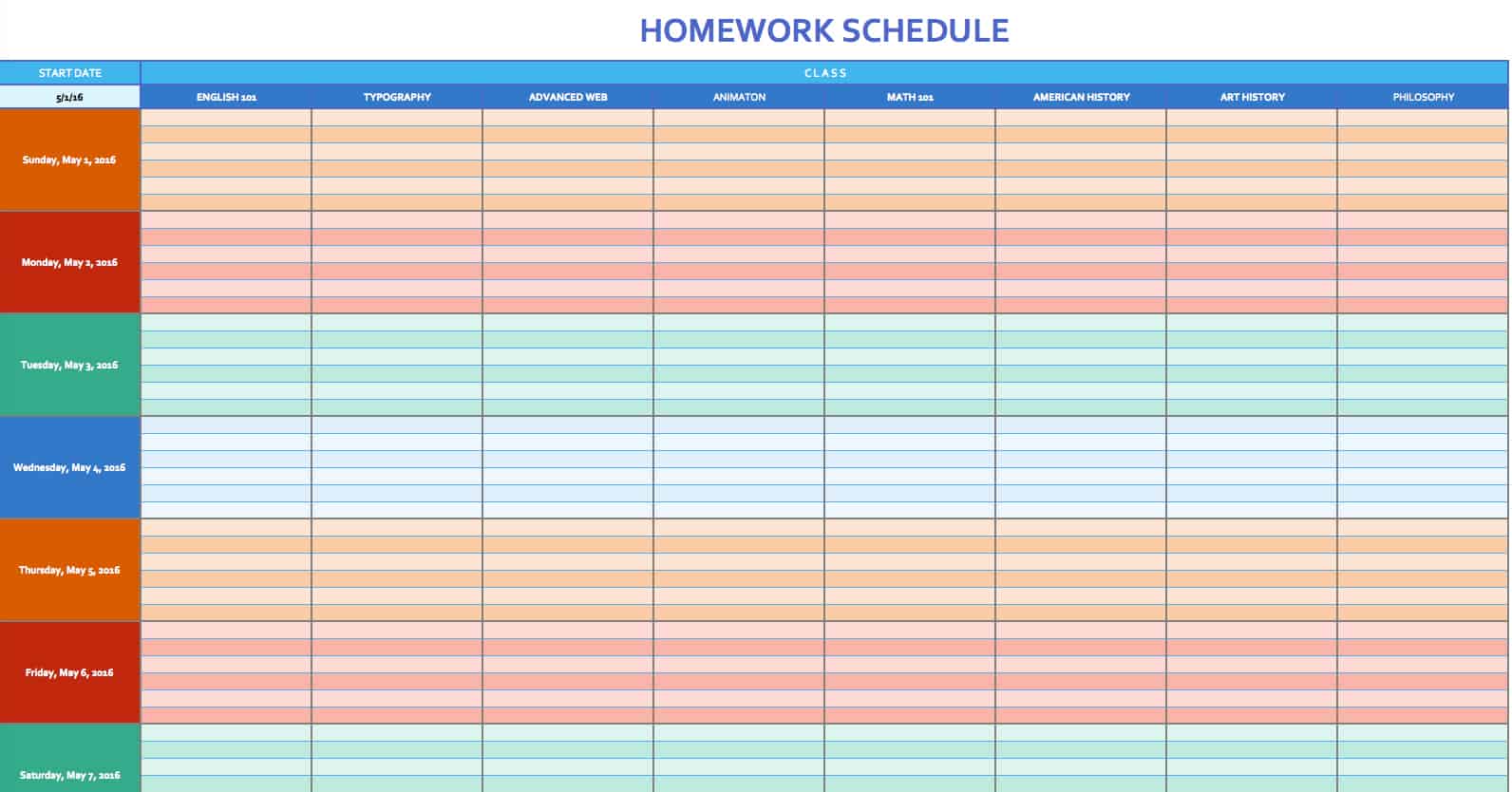 homework tracker template printable