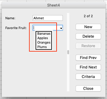 insert drop down menu excel 2016