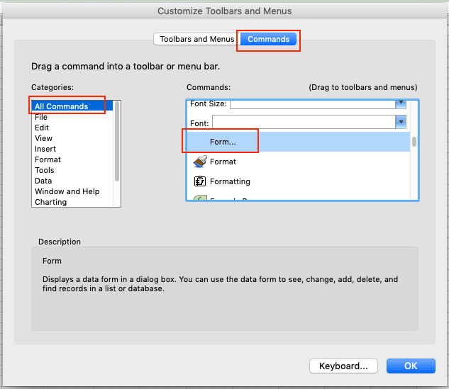 how to create a data form in excel 2007