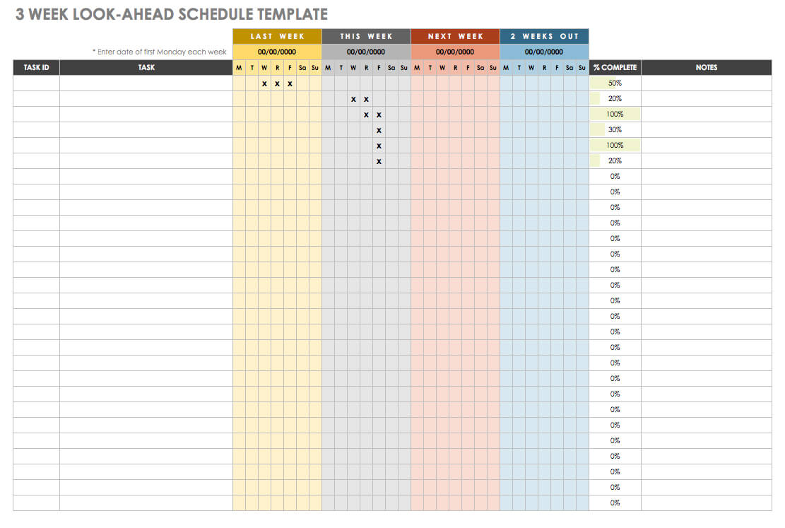 3 Week Look Ahead Construction Schedule Template Excel