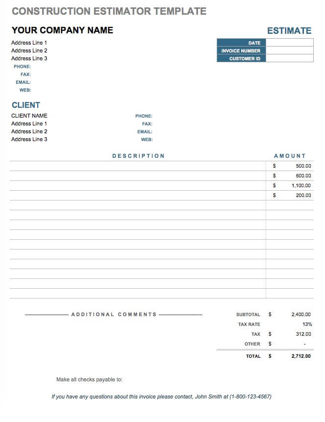 Construction Estimator Template