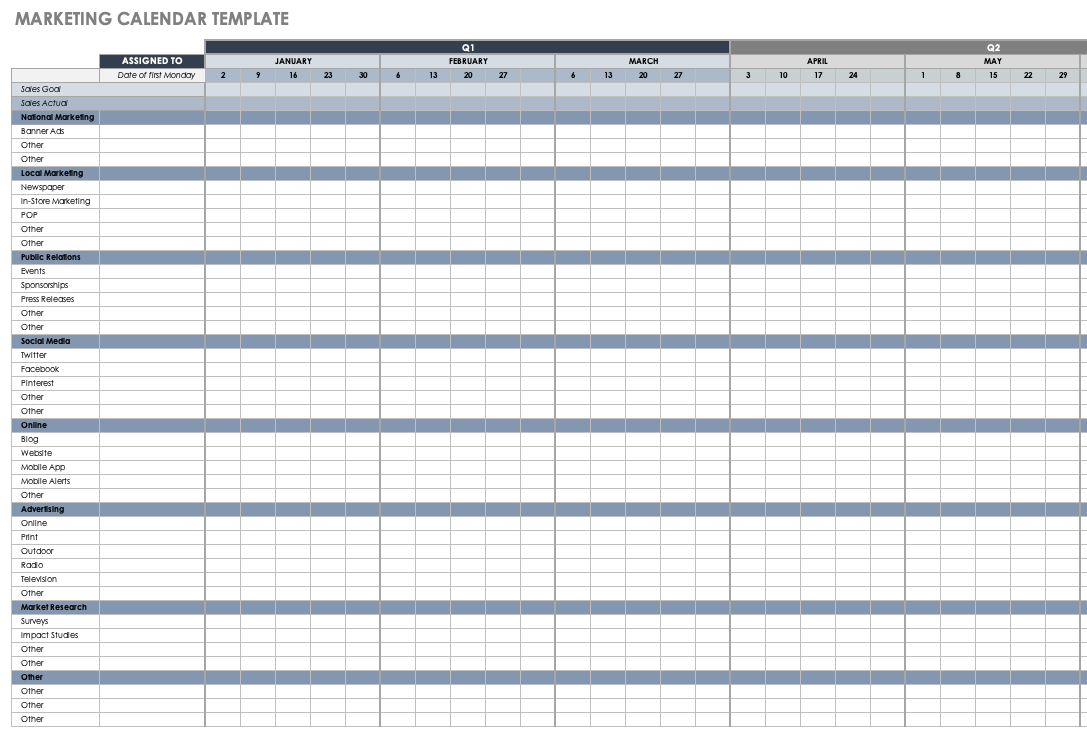 monthly calendar schedule template excel