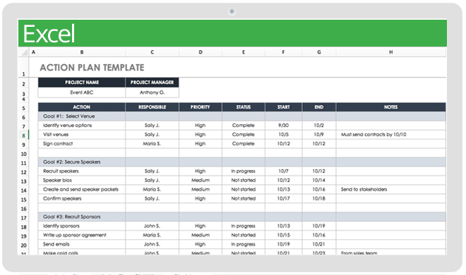 sample action plan template excel