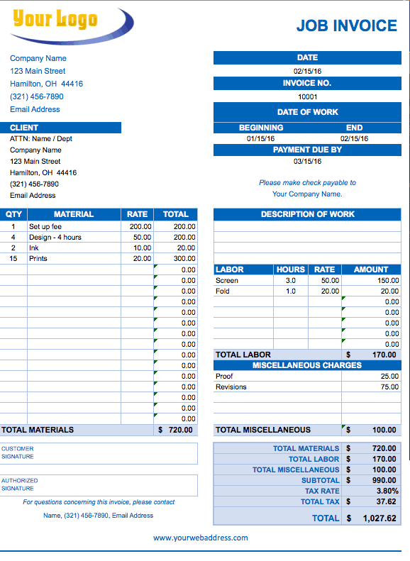 sample invoice excel template