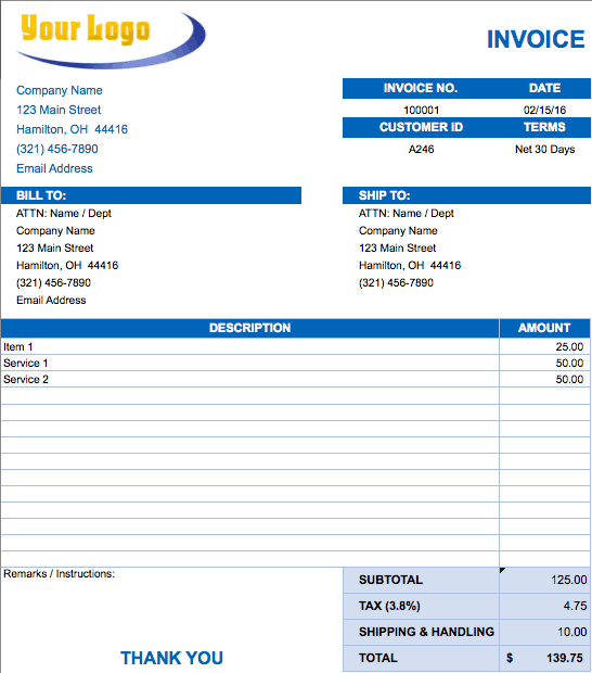 simple excel invoice template