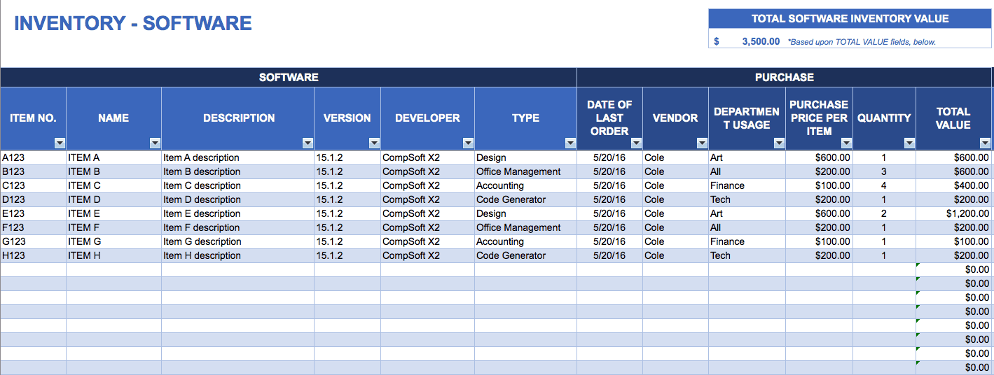 Free Excel Inventory Templates