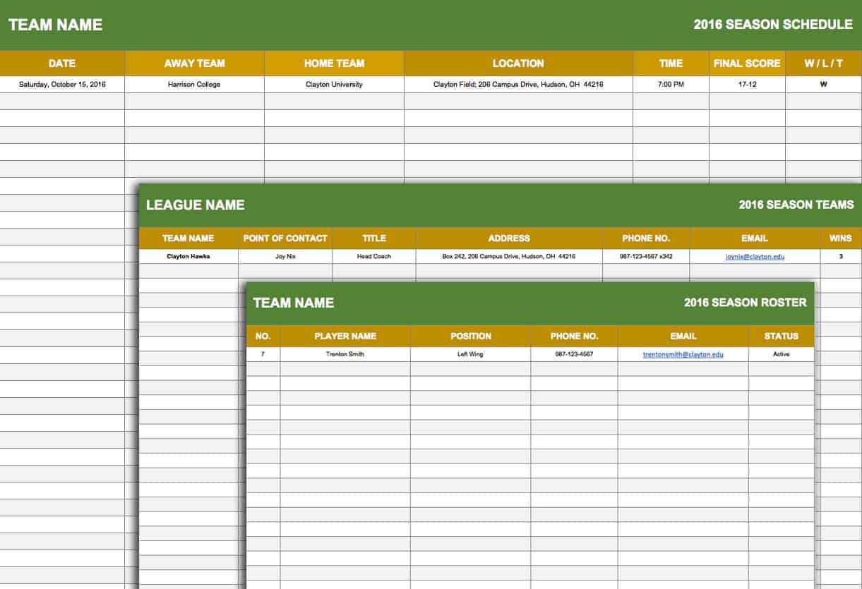 20 Team Schedule Template