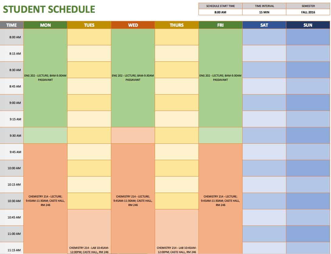 microsoft excel schedule templates
