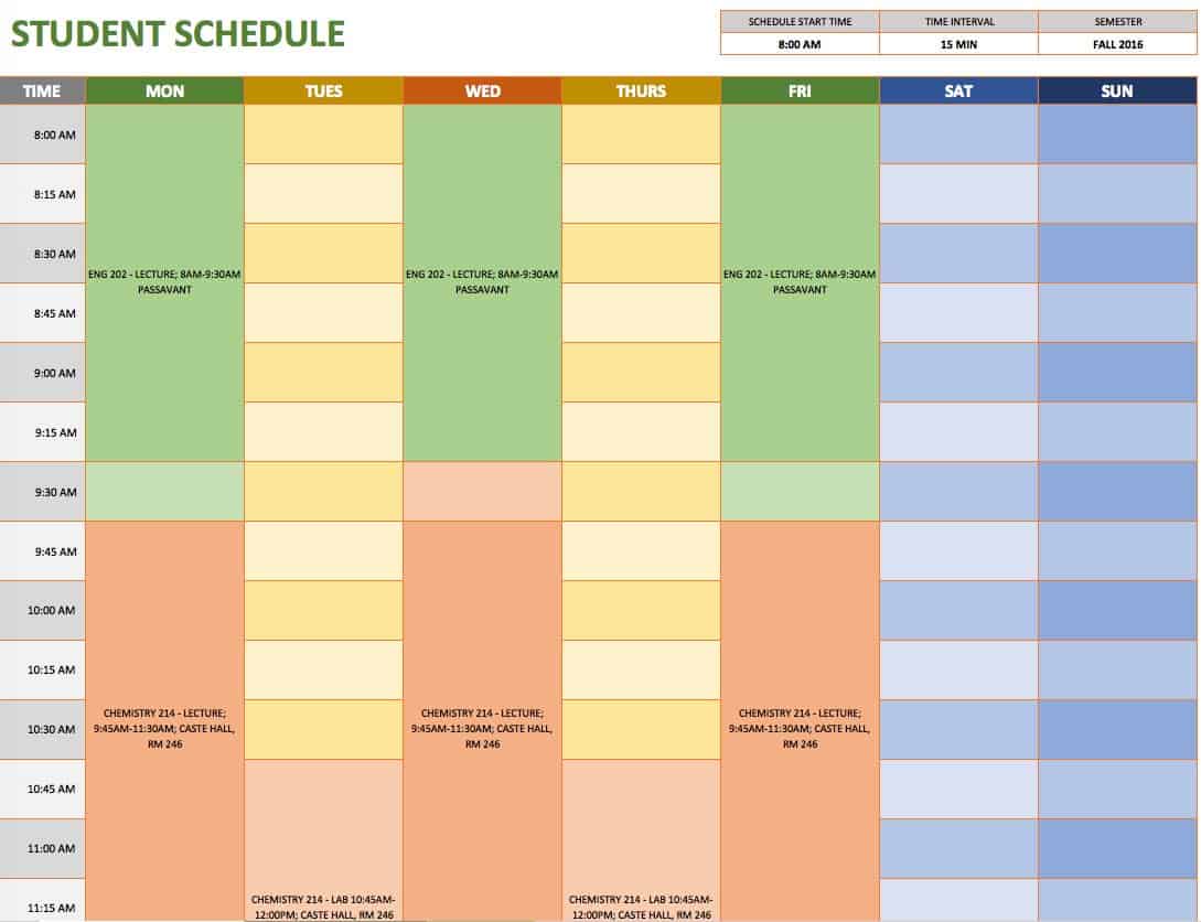 microsoft excel weekly schedule templates