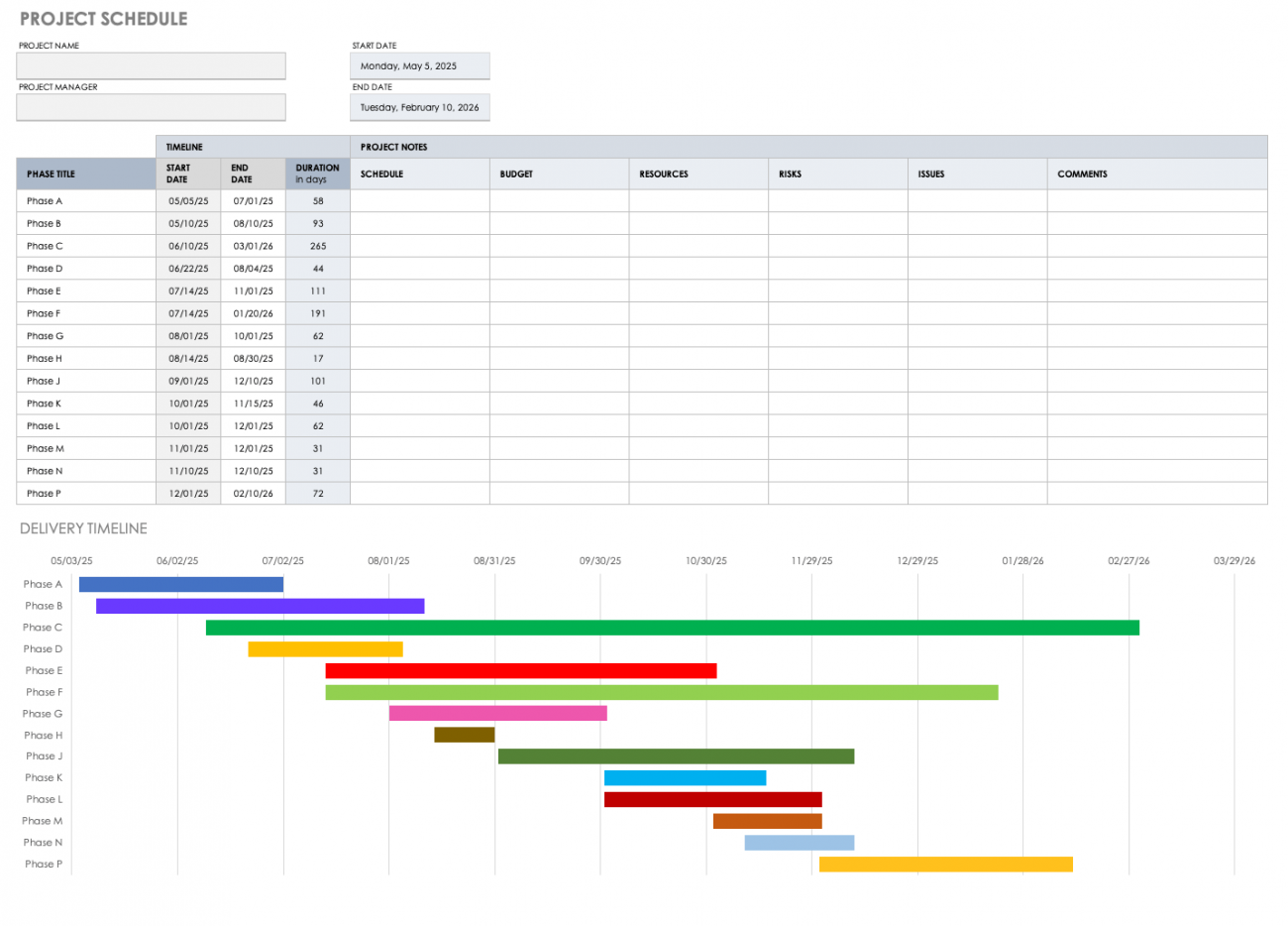 excel calendar template project management