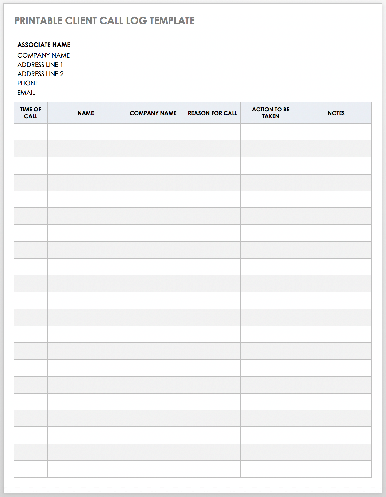 Client Log Template