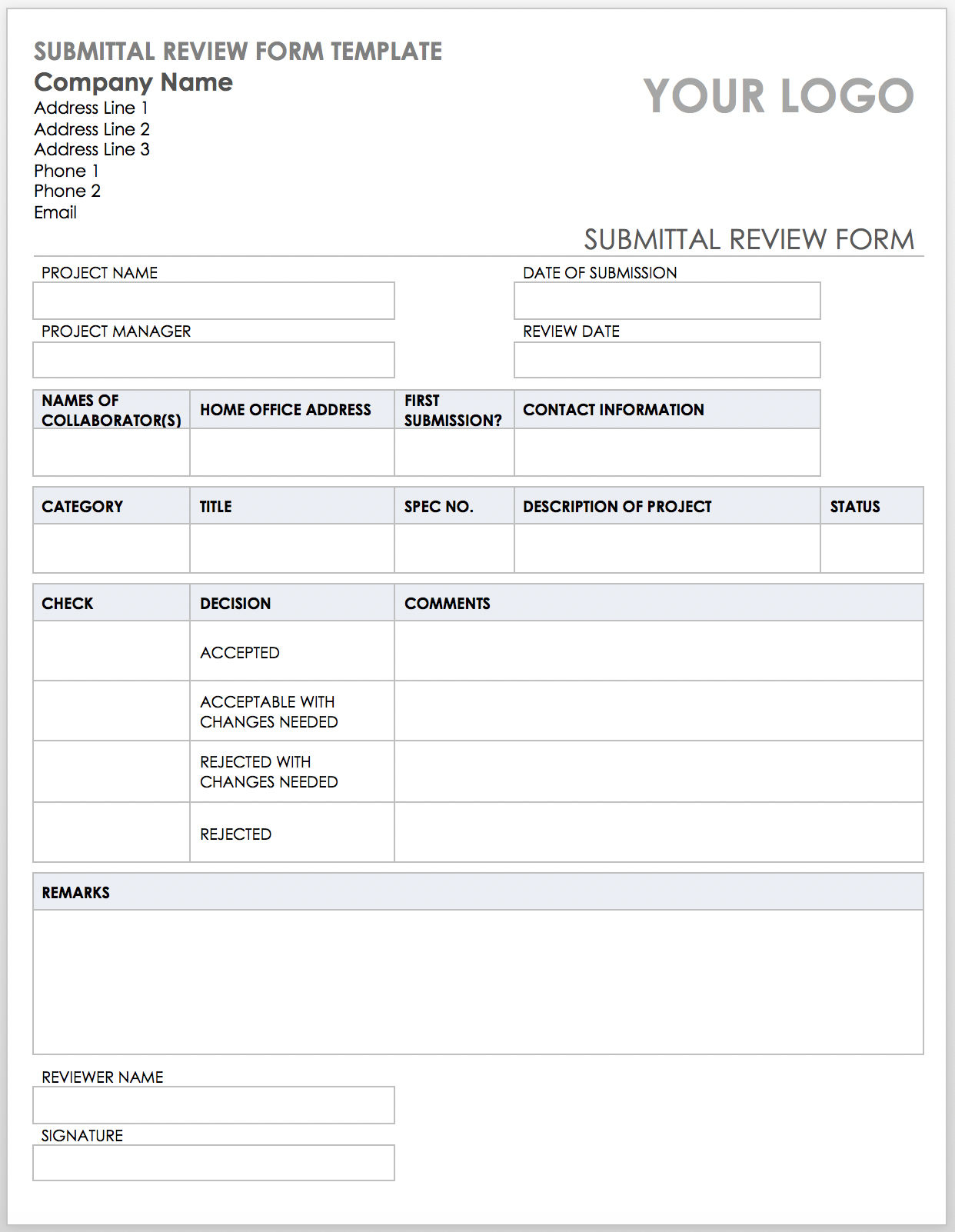 Construction Submittals Template