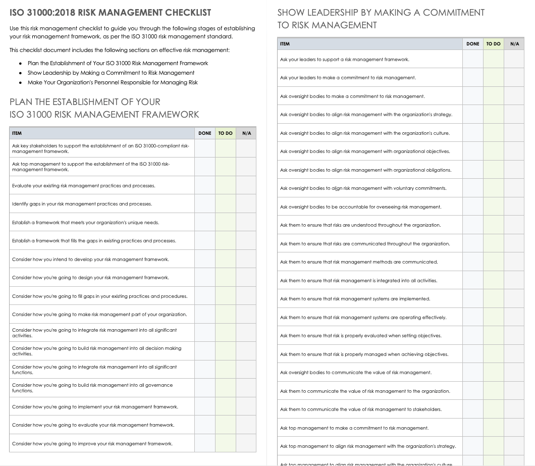 ISO 31000 Checklists, Registers & Templates | Smartsheet