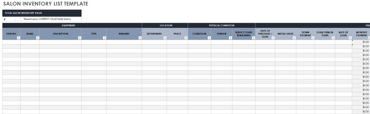 Free Inventory List Templates | Smartsheet