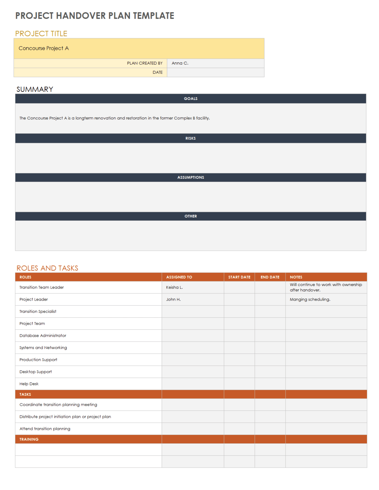 Free Project Handover Templates | Smartsheet