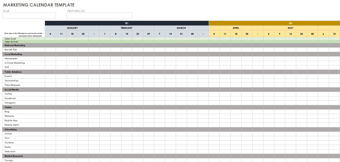 Free Google Sheets Marketing Calendar Templates Smartsheet