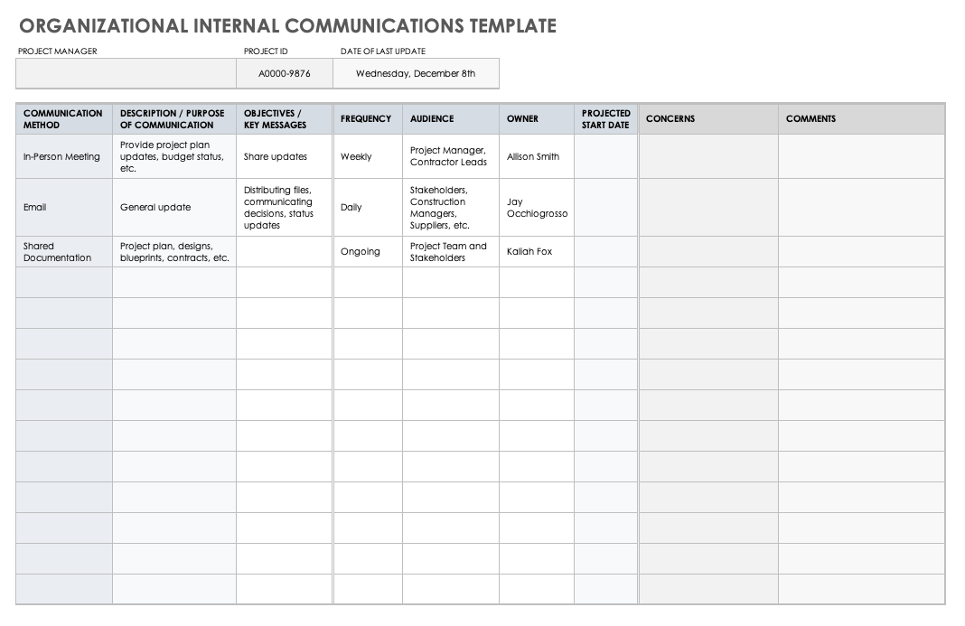 Internal Communication Plan Templates | Smartsheet