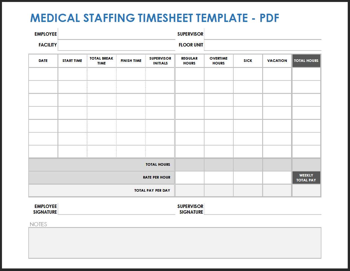 Free PDF Timesheet And Time Card Templates Smartsheet   IC Medical Staffing Timesheet Template PDF 