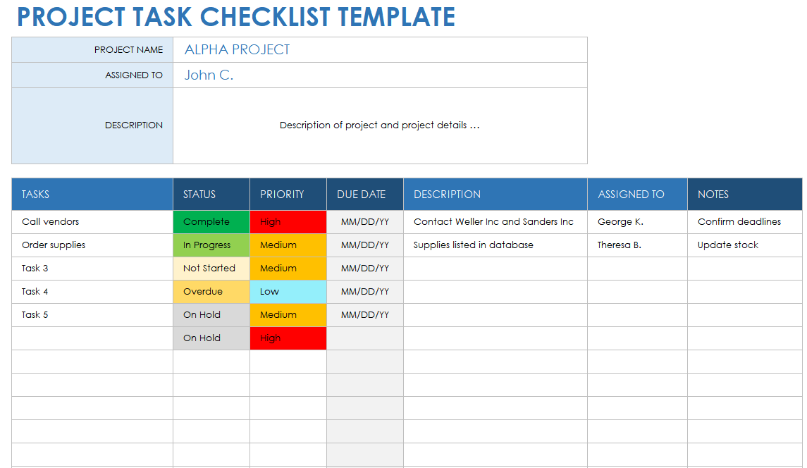 Free Project Task List Templates For Project Management | Smartsheet