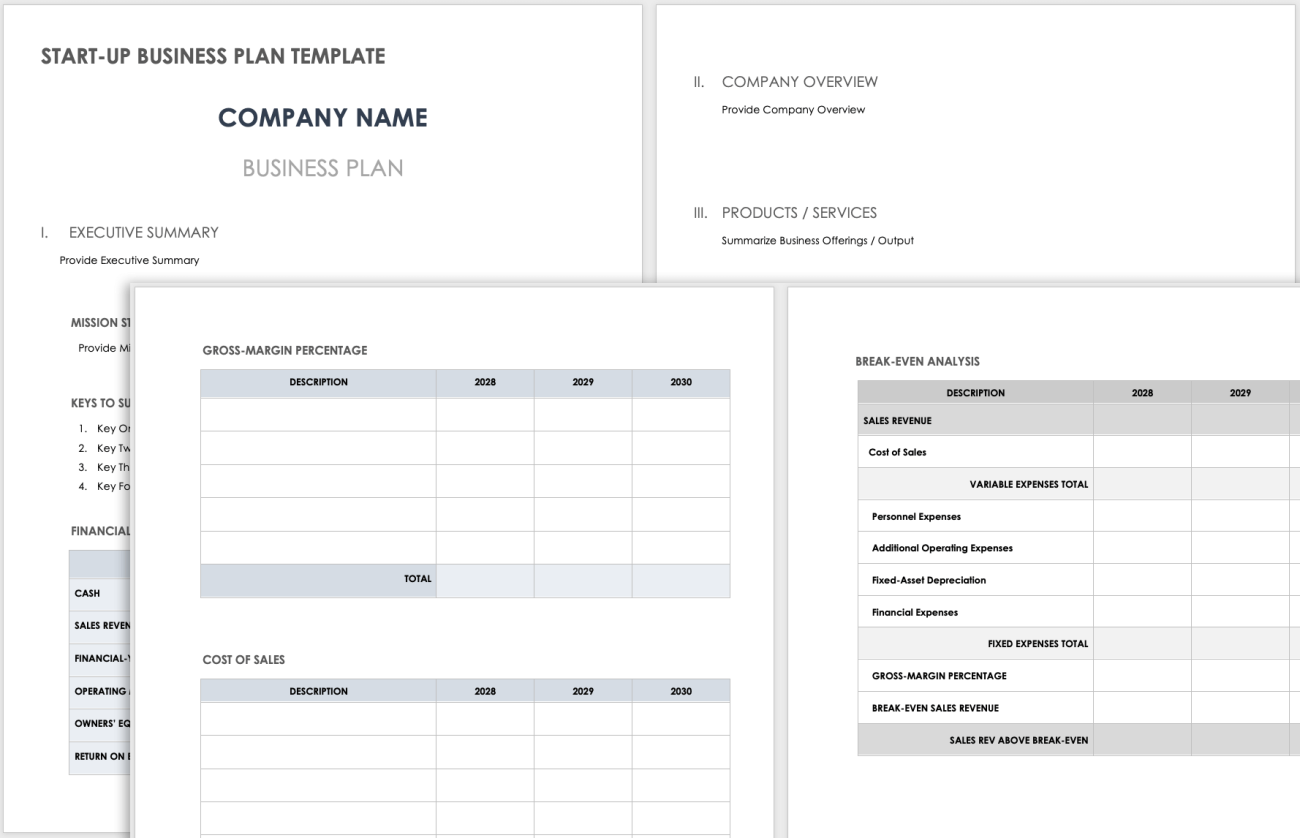 Free Simple Business Plan Templates Smartsheet 7071