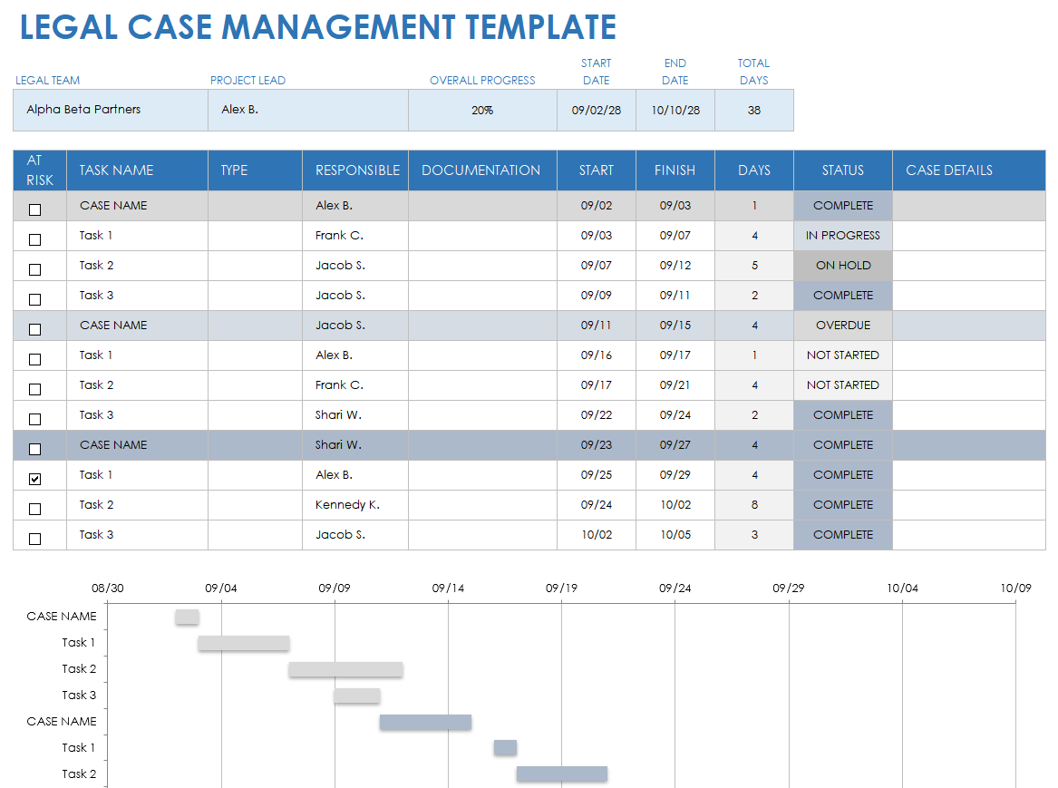 Caseload Legal Case Management Spreadsheet Template