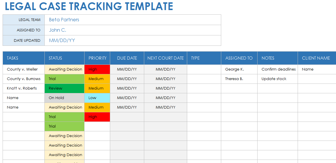 Free Legal Case Management Templates | Smartsheet