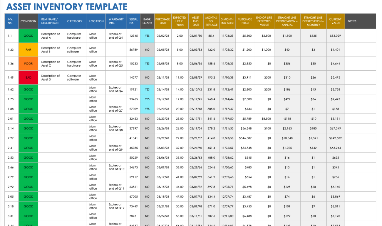 Free Asset Inventory Templates | Smartsheet