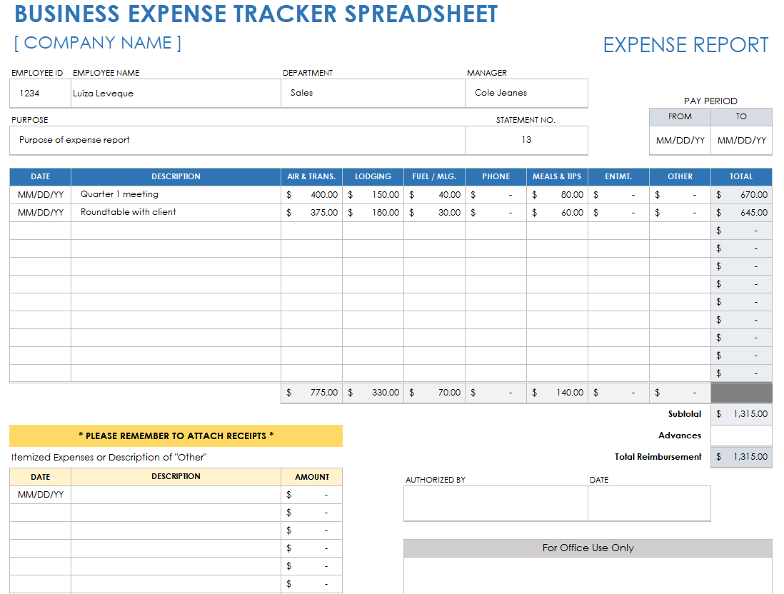 Free Google Docs Expense Report Templates 