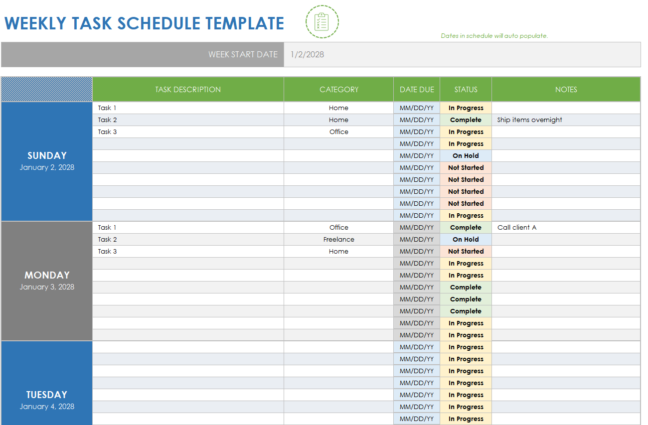 Free Google Sheets Weekly Schedule Templates | Smartsheet