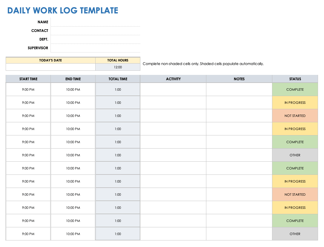 Free Work Log Templates With How To Examples Smartsheet   IC Daily Work Log Template 