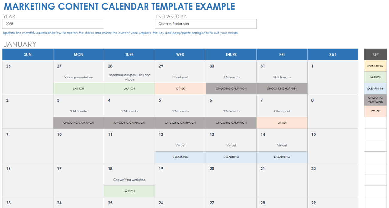 Free Content Calendar Templates and Examples Smartsheet