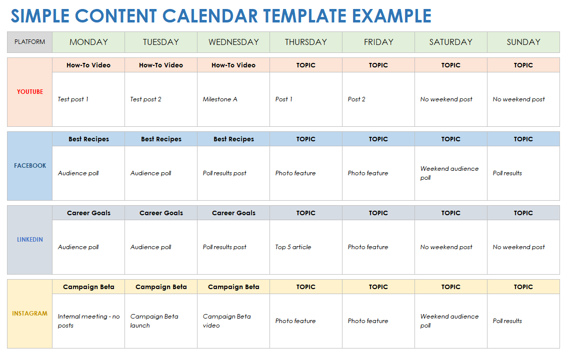 Free Content Calendar Templates And Examples | Smartsheet