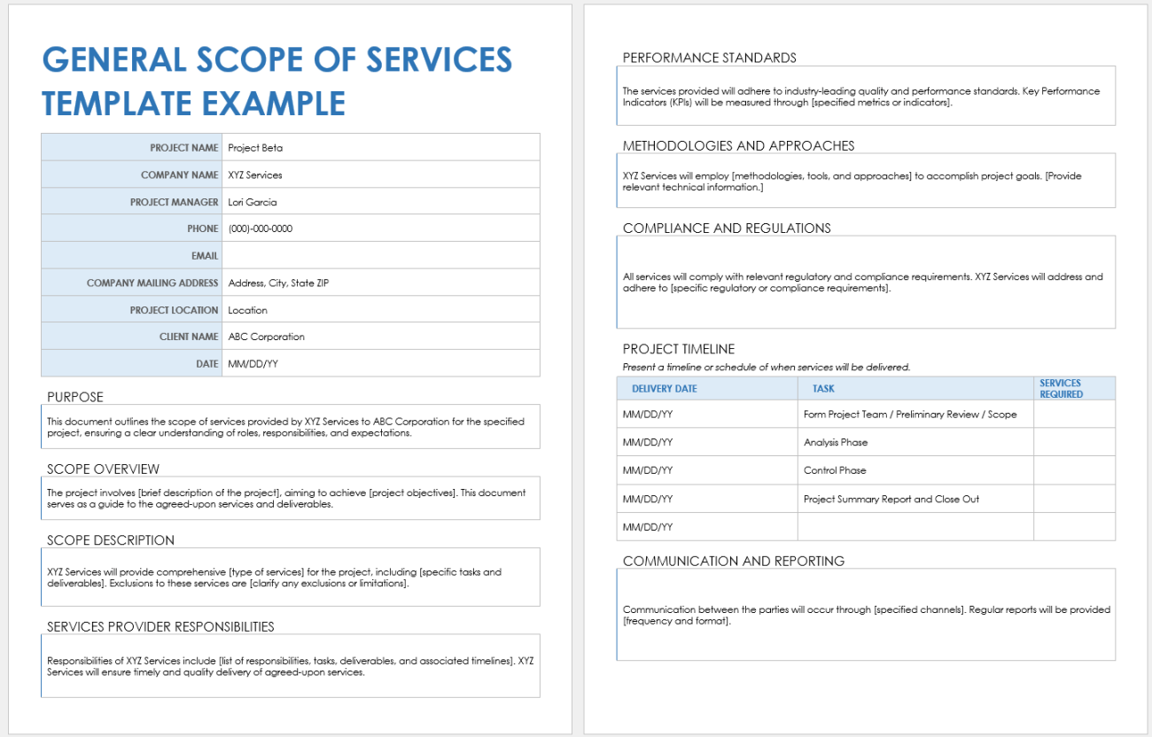 Free Scope of Services Templates & Examples Smartsheet