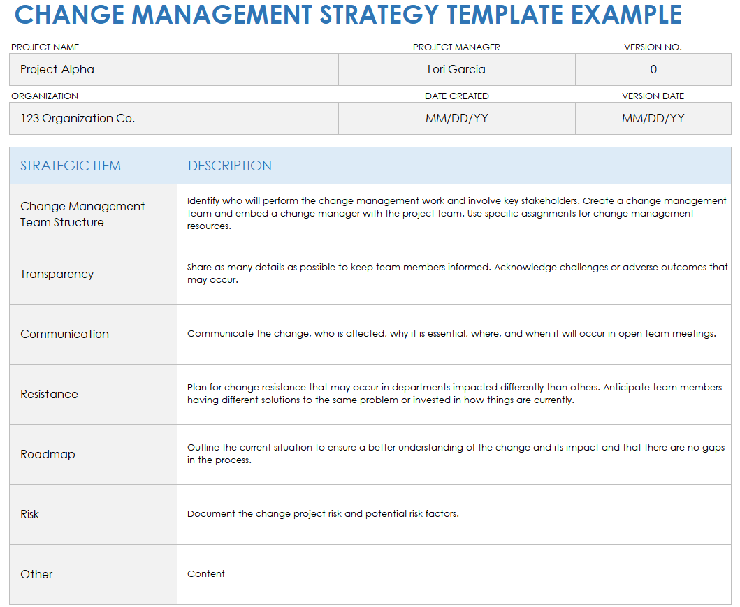 Free Change Management Strategy Templates | Smartsheet