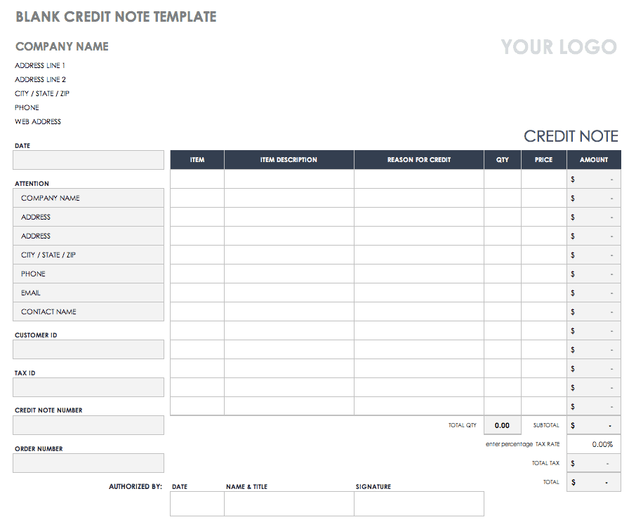 Free Credit and Debit Note Templates | Smartsheet