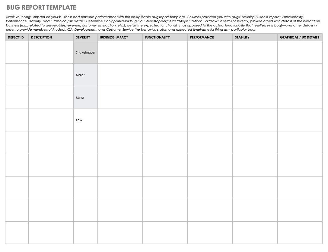 Free Bug Report Templates And Forms Smartsheet   IC Bug Report Template 