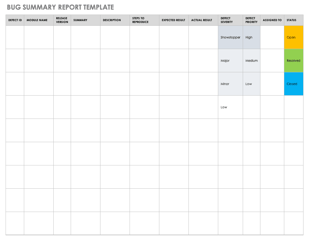 Bug Report Template Xls