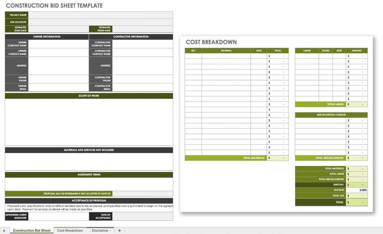 Free Construction Bid Templates Smartsheet   IC Construction Bid Sheet Template 