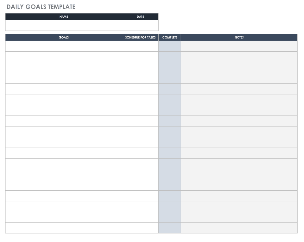 Goal template. Daily goal Setter. Goals reflecting Template. Daily goal settings.