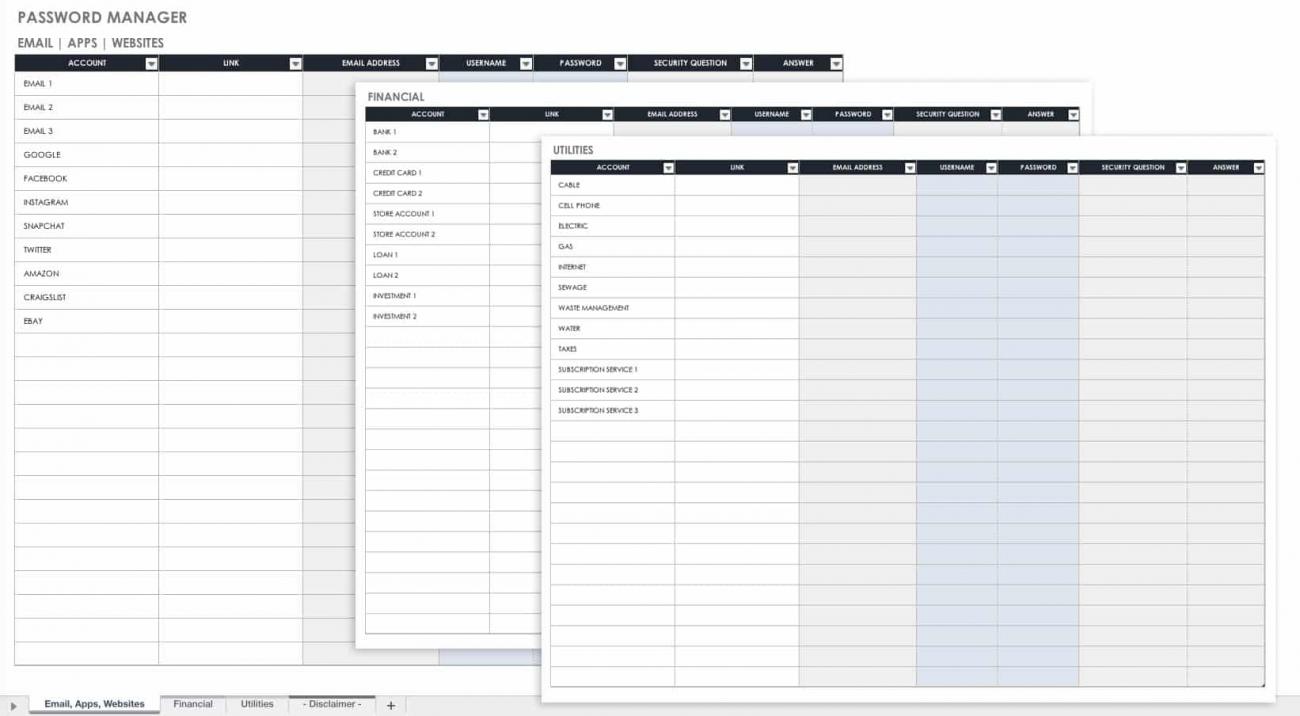 Free Password Templates And Spreadsheets Smartsheet