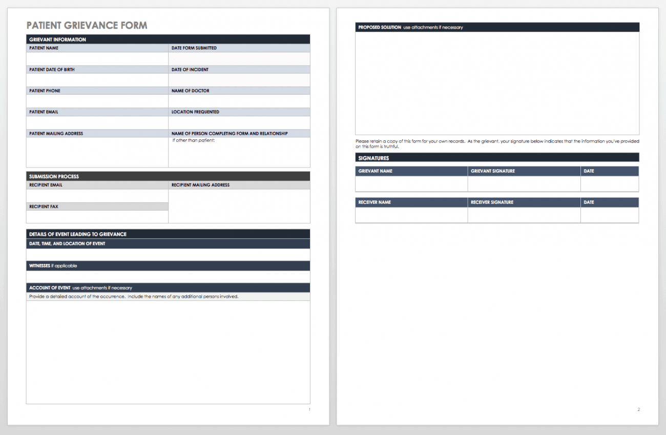 Free Grievance Form Templates Smartsheet