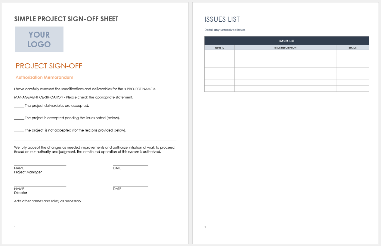 Free Project Sign Off Templates Smartsheet