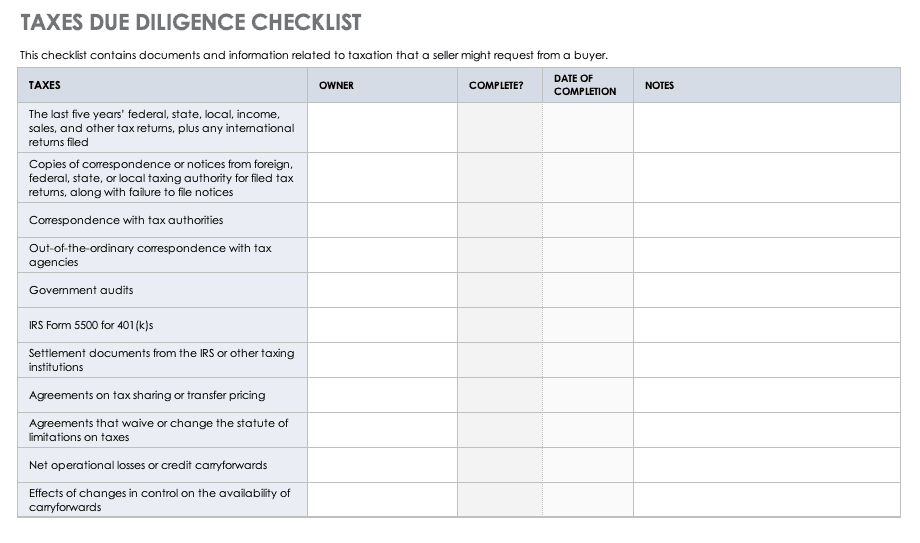 Due Diligence Types, Roles, and Processes Smartsheet