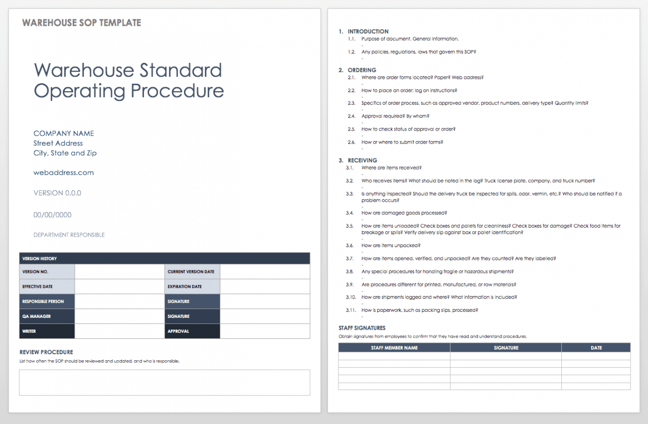 Standard Operating Procedures Templates Smartsheet