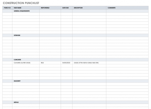 Construction Punchlist Template