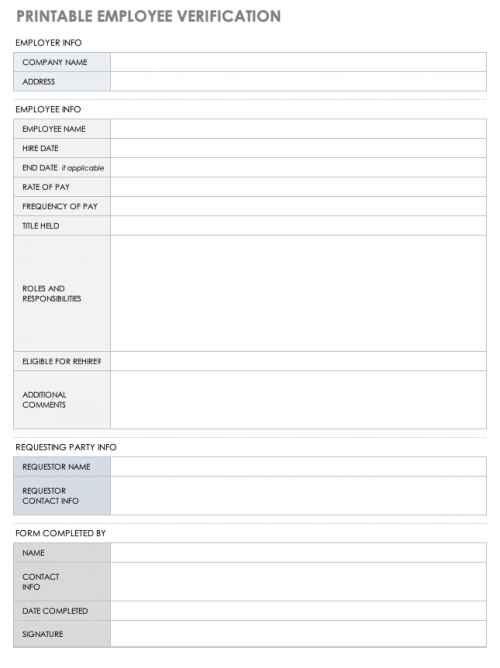 Printable Employee Verification Template