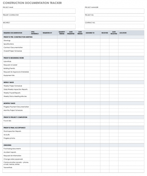 Construction Documentation Tracker Template