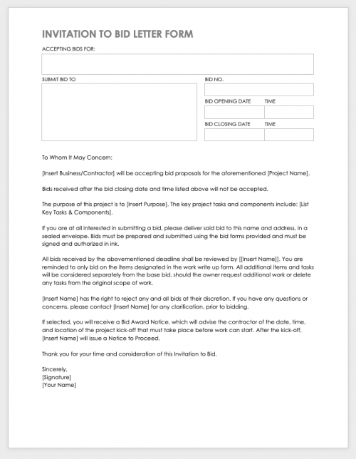 Invitation to Bid Letter Form Template