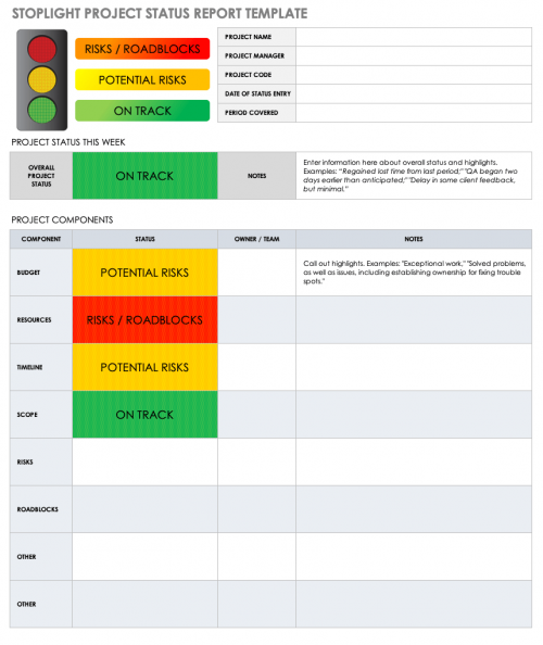 Stoplight Project Status Report Template