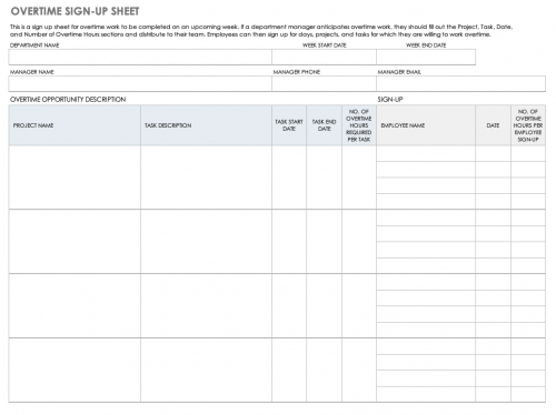 Overtime Sign-Up Sheet Template